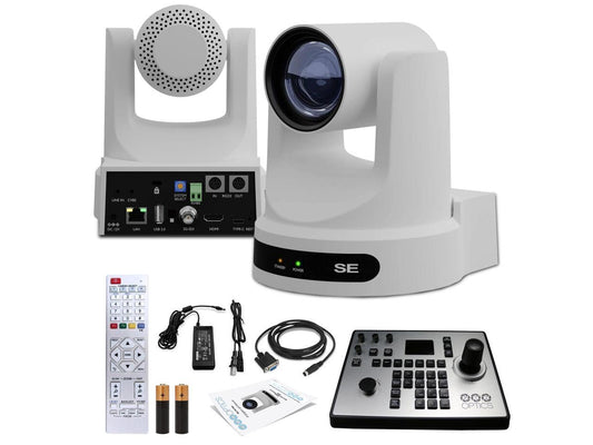 PTZOptics Move SE PTZ Camera with 20x Optical Zoom (White) (PT20X-SE-WH-G3) + PT-JOY-G4 Controller