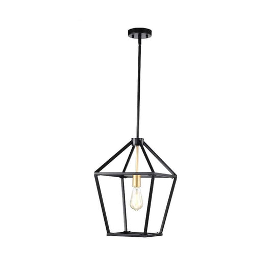 1-Light Black Iron Ceiling Lamp Chandelier Pendant with Geometric Cage