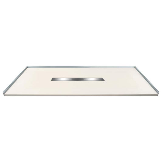 Zero Threshold 60 in. L x 31.5 in. W Customizable Threshold Alcove Shower Pan Base with Center Drain in Cameo