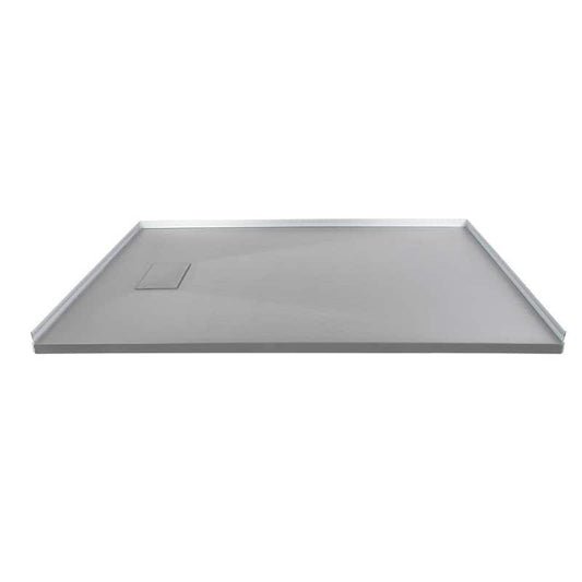 Zero Threshold 63 in. L x 31.5 in. W Customizable Threshold Alcove Shower Pan Base with End Drain in Grey