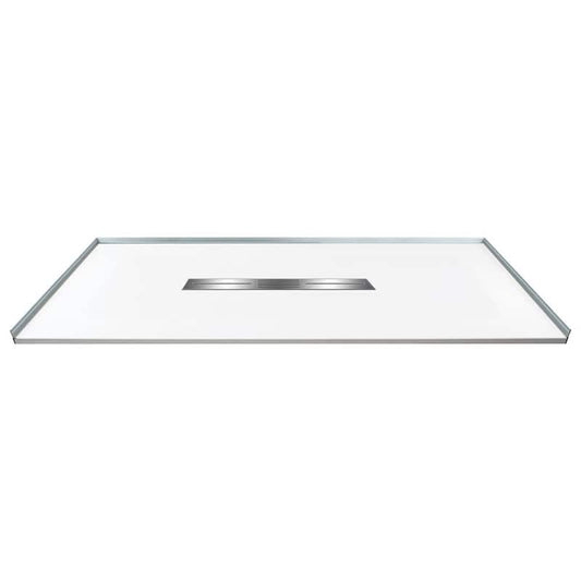 Zero Threshold 63 in. L x 31.5 in. W Customizable Threshold Alcove Shower Pan Base with Center Drain in White